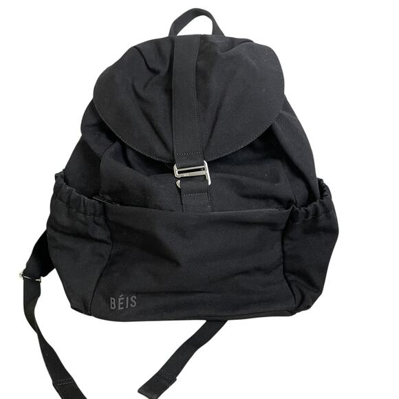 Beis The Rucksack Backpack Black Womens Canvas Pockets Shoulder Straps EUC - Picture 1 of 11